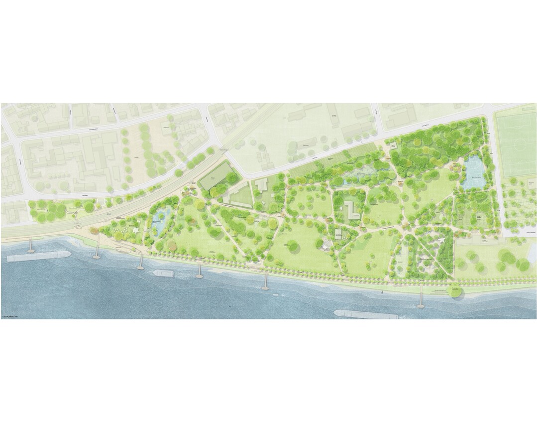 Der Entwurf erzeugt das Gesamtbild eines Brgerparks mit Zukunftsperspektive, bei dem der Fugnger im Vordergrund steht.  Mobilitt mit hherer Geschwindigkeit wird eher in die Rnder verlegt oder parkintern durch die Formensprache zu langsamerer Geschwindigkeit und Rcksichtnahme gezwungen. Das erscheint folgerichtig und hilft, Konflikte zu minimieren und die Aufenthaltsqualitt im Park weiter zu steigern.  AUSZUG JURYBEWERTUNG