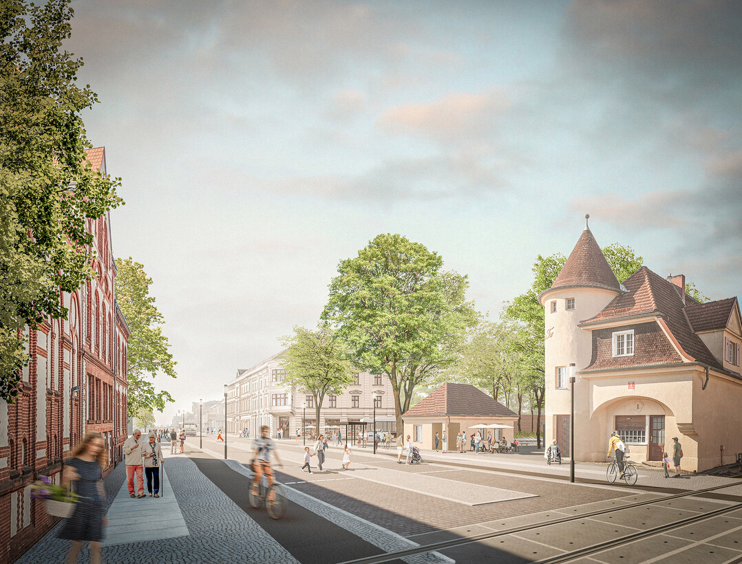 Stadtrumlich ordnen die Verfasser dabei den Bahnhofsvorplatz klar den Wallanlagen zu und strken mit ihrem Entwurf den vorhanden Baumbestand und die Topografie des Herrgottsgraben. An der Schnittstelle zwischen Wallanlagen und Eingangstor weitet sich das lineare Erschlieungssystem der Wallanlagen durch die kreuzenden Wegebeziehungen platzartig auf  der Ort erhlt eine eigene Identitt.