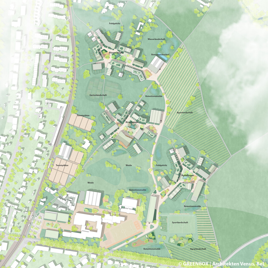 Im Bereich nrdlich der Kalkumer Schloallee in Dsseldorf-Kaiserswerth soll ein zukunftsweisendes Mehrgenerationen-Quartier entstehen. Innovative Wohnformen fr alle Menschen jeden Alters, Schul- und Sportflchen, ergnzende Nutzungen sowie eine den Ortsrand abschlieende hochwertige freiraumplanerische Gestaltung sollen das Areal zu einer lebendigen Nachbarschaft formen. (AUSZUG ENTWURFSTEXT)