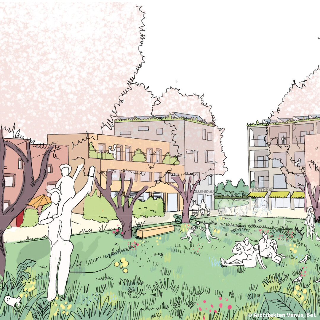 Unsere Vision macht den Freiraum zum zentralen Thema des stdtebaulichen Entwurfs. Grne Flchen bis an die Siedlungsrnder und clusterartig platzierte Bebauung um Quartiershfe schaffen Nachbarschaften und Identifikation fr jedes Cluster. Alle Gebude haben einen direkten Bezug zur Landschaft, fr ein gleichberechtigtes Wohnen fr alle. (AUSZUG ENTWURFSTEXT)