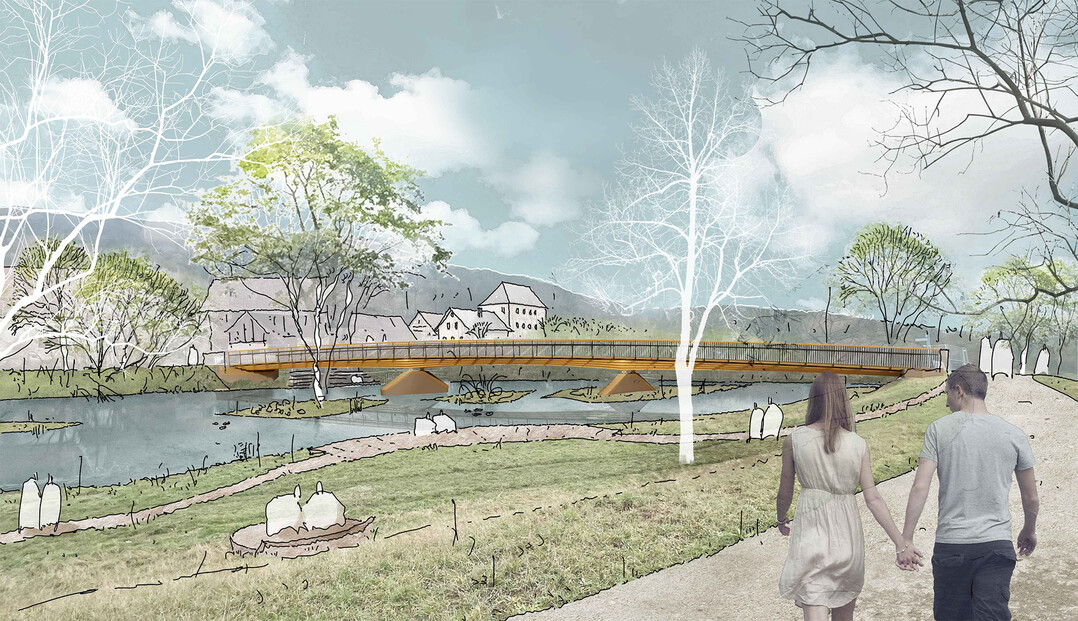 Das Potential des Quartiers liegt in ihm selbst, dem Ort, den Bauten, der Topographie und der Flusslandschaft  im Bild der kraftvoll archaischen Bauten, der robusten Einfachheit der umgebenden Freiflchen und den einfhlsamen Dialog baulicher Setzungen mit der vorhandenen Landschaft.
Um diese sehr sensible Unverwechselbarkeit herauszuarbeiten und zu erhalten, beschrnken sich die Eingriffe wenige, subtil klrende und kraftvoll untersttzende Manahmen (...) Eine einfache bltenreiche Abfolge extensiven Wiesen mit eingelegten Kieswegen, einem lockereren Schleier von Obstbumen alter lokaler Sorten und einzelnen Holz-umfriedeten Gemsegrten prgen die Freirumrume des zuknftigen Scheunenviertels.  (AUSZUG ERLUTERUNGSTEXT)