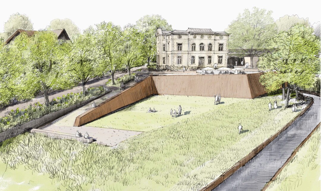 Mitten in der Stadt wird eine gut nutzbare, offene Flche zum Wasser hin geschaffen. Die Rampe vom Deichtorwall auf die untere Wiesenflche ist sowohl fulufig als auch mit Pflegefahrzeugen gut nutzbar. Die alte Sttzwandkonstruktion der Oesterlen-Bauzeit bleibt erhalten und wird als Kaffee-/Biergarten-Terrasse genutzt. Eine Gastronomie ist aktuell jedoch im Museum nicht vorhanden.
Das Freistellen von Museum und Villa wird sehr positiv