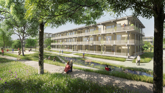 Die stdtebauliche Weiterentwicklung der baulichen Setzung im Sinne einer Gartenstadt ist berzeugend.
Die rumliche Verzahnung der Quartiere untereinander und zur grnen Mitte ist prgend fr
den Entwurf und verstrkt die Idee des Wohnens im Grnen. Eine klare Gliederung und Einfachheit als
Leitgedanken des Entwurfes werden in der architektonischen Setzung fortgefhrt (...)Der Arbeit gelingt es, das anvisierte Thema einer Gartenstadt fr den Ort und
die Anforderungen treffend zu gestalten. Die Baukrper sind so positioniert, dass sowohl Austausch
und Begegnung zwischen den einzelnen Baufeldern als auch eigenstndige Hofsituationen entstehen.
Dabei wird das Verhltnis aus privaten, wohnungsbezogenen Grten und den der Hofgemeinschaft
zugeordneten Gemeinschaftsflchen als sehr ausgewogen und langfristig tragfhig empfunden. (AUSZUG JURYPROTOKOLL)