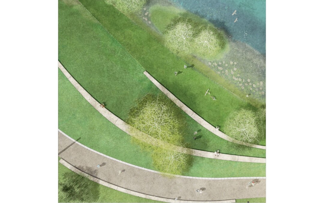Orte am Wasser:
Besondere Orte am Wasser inszenieren die Flusslandschaft des Main. So wird die Mündung des Heigelsbach
geöffnet. Hier entsteht ein naturnah begrünter Ufersaum mit Trittsteinen und bespielbaren
Flachwasserbereichen. Neben der Heigelsbachmündung eröffnet eine großzügige Sitzstufenlandschaft das
eindrucksvolle Flusspanorama. Sitz-Holzblöcke zwischen den Stufen bieten einen komfortablen Aufenthalt. (Auszug Entwurfstext)