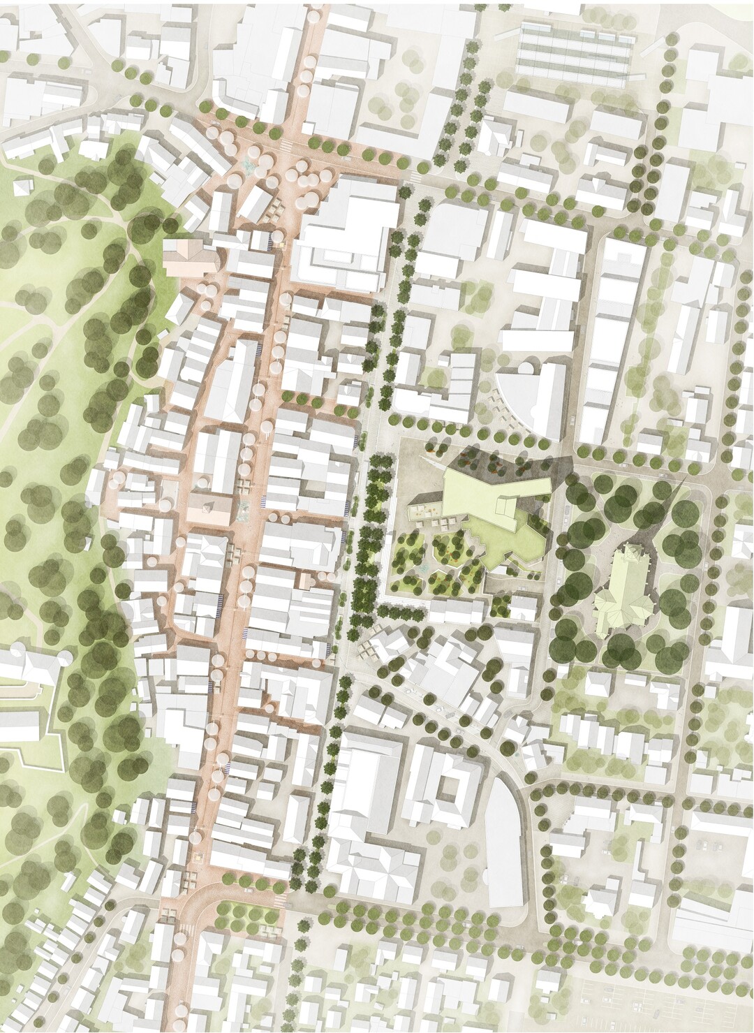 Auszug Entwurfstext: "Der zentrale Innenstadtbereich Heidenheims ist geprgt von zwei in Dichte und rumlicher Ausprgung sehr unterschiedlichen und eigenstndigen Quartieren: Dem klassischen Altstadt-Quartier und dem neueren Rathaus-Quartier im Sinne der Planstadt des 18. Jahrhunderts.Ziel ist es, das derzeit fragmentarische Bild des Zentrums in klare rumliche Zuordnungen zu berfhren und hierdurch die Straen- und Platzrume ausdrucksstark zu qualifizieren."