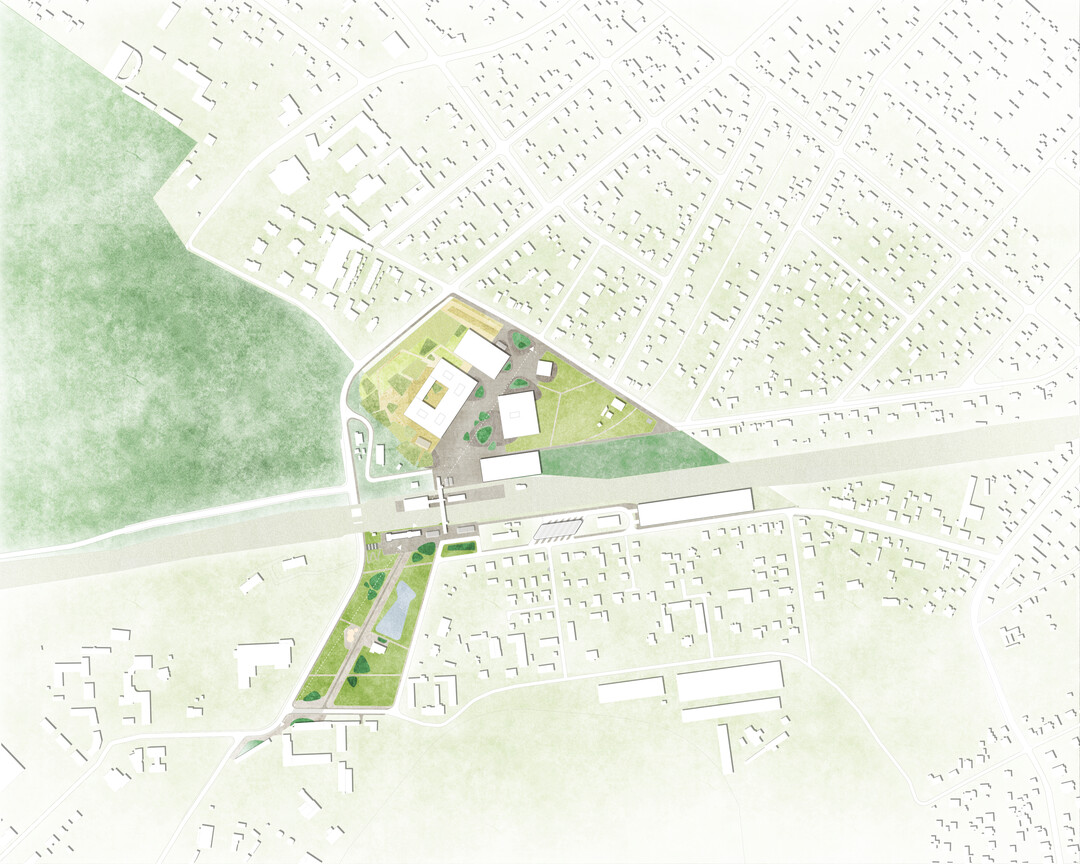 Die Arbeit kennzeichnet sich durch den Aufbau einer Raumfolge vom südlichen Planungsbereich, dem Park zwi­schen Galopprennbahn und Kaiserbahnhof, zu dem aufgewerteten südlichen Bahnhofsvorplatz, über die Bahntrasse, einen neugestalteten nördlichen Bahnhofsvorplatz, das neue „Forum“ als wesentlicher öffentlicher Raum des Bildungscampus, bis zu einem Eingangsplatz an der Virchowstraße. (AUSZUG JURYPROTOKOLL)