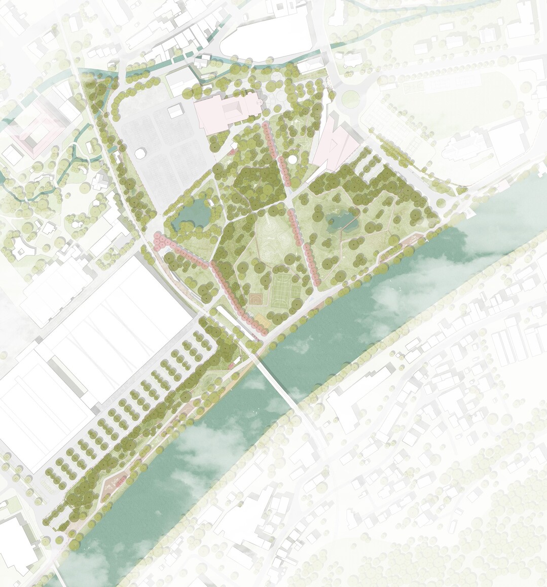 Der erstplatzierte Entwurf von YEWO LANDSCAPES sieht vor, den bestehenden Volksgarten bis zum Traunufer zu erweitern. Als Park fr Brgerinnen und Brger bekommt er seine historische Bedeutung wieder. Es entsteht ein Ort mit hoher Aufenthaltsqualitt, zahlreichen Spiel- und Sportangeboten geschaffen, bei gleichzeitiger Integration von Natur und kologie. (AUSZUG ENTWURFSTEXT)