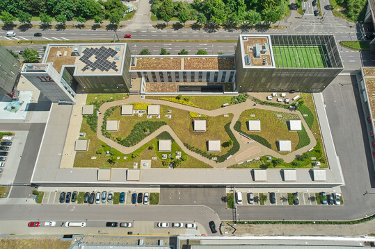 Die Dachbegr�nung des Jahres 2022: die Hauptfeuerwache Karlsruhe