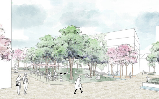 Die neuen Quartiersterrassen ergnzen die steinerne Innenstadt um einen grnen und nachhaltigen Freiraum und vereinen als Quartiersmittelpunkt die historischen Bezge des Ortes mit einer zukunftsorientierten Grundkonzeption. Rumliche Verknpfungen mit der Aachener Altstadt werden herausgearbeitet und gestrkt. (AUSZUG ERLUTERUNGSBERICHT)
