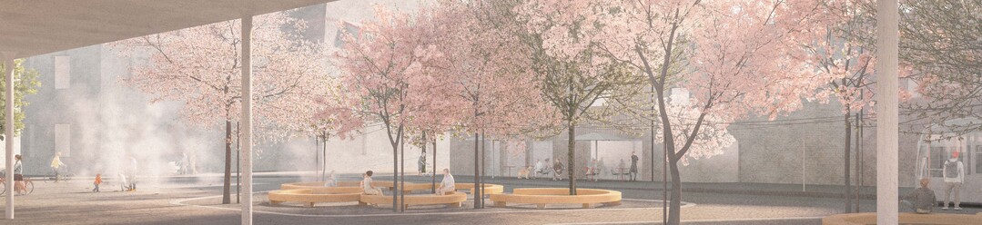 Der Platz zwischen ehemaligem Hauptpostamt und altem
Bahnhof wird mittels der gewhlten Begrnung sehr gut als
Einheit zusammengefhrt. Auch das Umfeld der Inselbrauerei
wird mit dem Hopfengarten adquat gelst. AUSZUG JURYPROTOKOLL