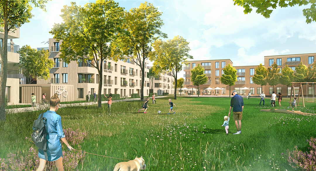 Rhythmisiert werden die Wege durch das Quartier und in die Natur von dezentral angeordneten Treffpunkten, die zufllige Begegnungen frdern und zum Aufenthalt einladen. An der Terrasse vis  vis dem Quartierspark befinden sich ein Quartierscaf und ein Bewohnertreff. Auch weitere an die Quartiersffentlichkeit adressierte Einrichtungen knnten hier Platz finden  so etwa ein Kiosk, eine Bckerei oder einfache Serviceangebote. (...) Fr die Vielfalt der Wohnungsangebote sorgt die Verbindung von individuellen und gemeinschaftlichen Wohnformen in Wohnhfen unterschiedlicher Dichte und Gestalt. Geschosswohnungsbau, Stadt- beziehungsweise Reihen- und Doppelhuser decken eine breite Nachfrage in Dortmund ab. Hinzu kommen besondere Wohnformen, in denen sich unter einem Dach individuelles Wohnen und Arbeiten verbinden. (AUSZUG ENTWURFSTEXT)