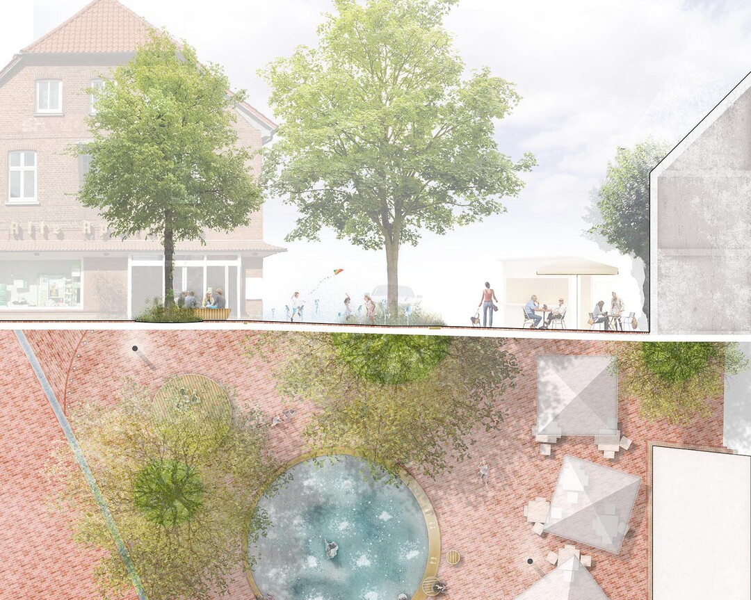 Zentraler Ort des Marktplatzes ist das niveaugleiche Wasserspiel
Elbsprudel. Wasserdsen schaffen ber den Tag hinweg eine abwechslungsreiche,
erfrischende Atmosphre und ein spielerisches Angebot fr Jung und Alt. Fr
Veranstaltungen kann das Wasserspiel abgestellt werden und der Platz ist flexibel nutzbar.
Als Begrenzung des Wasserspiels dient ein in den Belag eingelassener Messingring mit
Bleckeder Fuspuren, die ber die bekannten Bleckeder Persnlichkeiten informieren. Die
Fuspuren finden sich nicht nur am Wasserspiel, sondern an besonderen Orten verteilt im
gesamten Innenstadtbereich. Die Fuspuren weisen darauf hin, dass sich hier ber die
Geschichte und den jeweiligen Ort informiert werden kann.   AUSZUG ENTWURFSTEXT