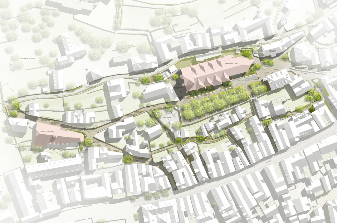 Das Wegenetz verbindet die Unterstadt mit dem Schlossberg und schafft einen qualitativen Aufenthalt an der St. Marienkirche. Der Kirchhof wird weitgehend barrierefrei ausgebaut. AUSZUG ERLUTERUNGSTEXT