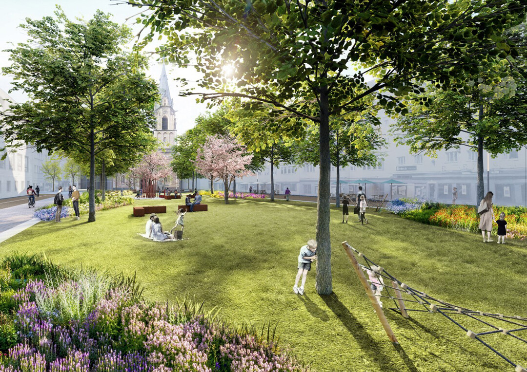 Das Konzept schafft mit einfachen Mitteln eine neue, grne Insel mit vielfltigen Aufenthaltsqualitten und kologischen Funktionen in zentraler Lage der Innenstadt von Bonn. Der neu gestaltete Stiftsplatz wird zum Brckenschlag zwischen Stiftskirche und Beethovenhalle bis zum Rhein. Mit Respekt vor dem Bestand greift der Entwurf die vorhandenen prgenden Bume und geschichtlichen Spuren auf und setzt auf ein Upcycling der Materialien. Alle Bestandsbume bleiben erhalten.[Auszug Erluterungstext | scape Landschaftsarchitekten]