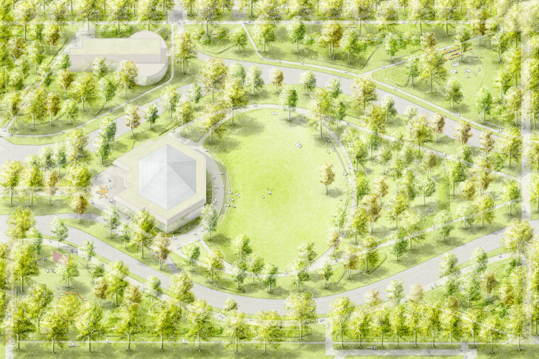 Den Rahmen fr die offene Wiesenlichtung in der Platzmitte bilden locker
gestellte, vielfltig variierende Baumpflanzungen als urban-landschaftlicher Hain. Sie markieren den
sdstlichen Stadteingang Mannheims und werden langfristig zum schattenspendenden Dach fr
einen attraktiven klimaangepassten Platzraum. AUSZUG ERLUTERUNGSTEXT