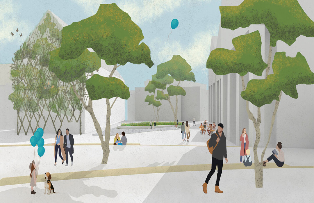 In den Zeiten des Klimawandels wird die Versorgung von Stadtbewohner:innen mit Grnraum immer wichtiger. Die Jury entschied sich in Gerstenhofen fr die Schaffung eines Stadtparks im Herzen der Stadt. Dabei werden die vorhanden Bestandsbume im Gebiet nahezu vollstndig erhalten und durch zahlreiche stadtklimafeste Neupflanzungen ergnzt. Damit entsteht nicht nur ein attraktive Erholungsflche, sondern auch ein neuer Anziehungspunkt, von denen das City Center und der umliegende Einzelhandel profitieren werden.