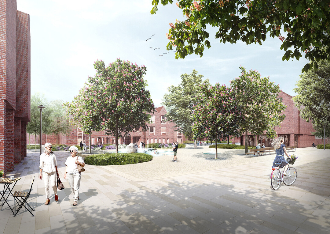 Der zentrale Bereich des Magnusplatz wird
als Stadtteppich entsprechend eingefasst und mit lebendigem Granitsteinpflaster im Passe-Verband hervorgehoben. (...) Die Auswahl von Stadtmöbeln wie Bänken, Leuchten, Baumscheiben und
Baumanfahrschutz sowie Fahrradbügeln erinnern mit eleganter Gestaltsprache ergänzend und
eher assoziativ an einen Tag im Garten. (AUSZUG ERLÄUTERUNGSTEXT)