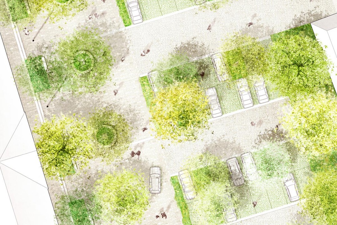 Die zweite Klammer legt sich an die stliche Seite des Rathauses an. Eine berfahrbare versickerungsoffene, hochwertige Natursteinoberflche bildet die Verbindung zwischen Hauptplatz und Donaulnde. Ein kleiner Vorplatz ermglicht Feiern. Als Material werden drei Granite in subtilen, hellen Farbnuancen vorgeschlagen: Tne in Hellgrau, Mittelgrau, und warmem Sand. Die drei sind leicht changierend und bieten so ein langanhaltendes optisch attraktives Bild.  Der Granitstein wird in einem versetzten Lngsverband gesetzt, ist hoch belastbar und nachhaltig. Mit einem Naturstein ist die Wiederverwendung gewhrleistet.[Auszug Entwurfserluterung, DnD Landschaftsplanung]