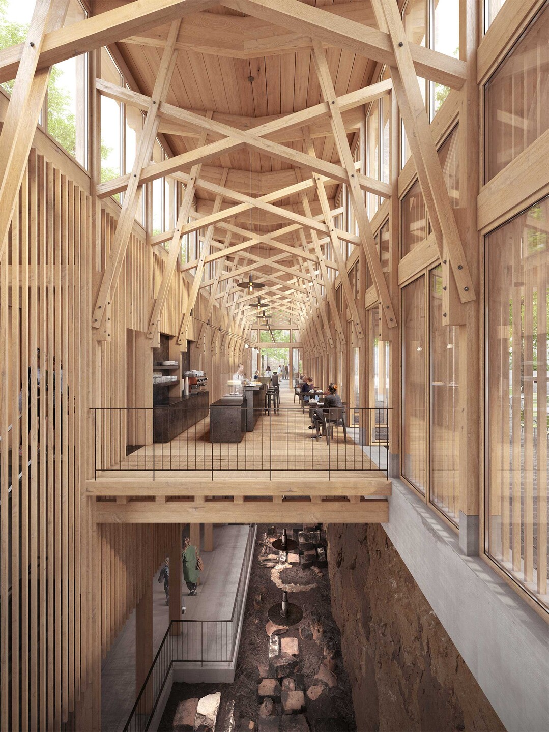 Pavillon: Holz ist als Baustoff langlebig und auf Grund seiner Verfgbarkeit als nachwachsenderRohstoff.[Auszug Erluterungsbericht]