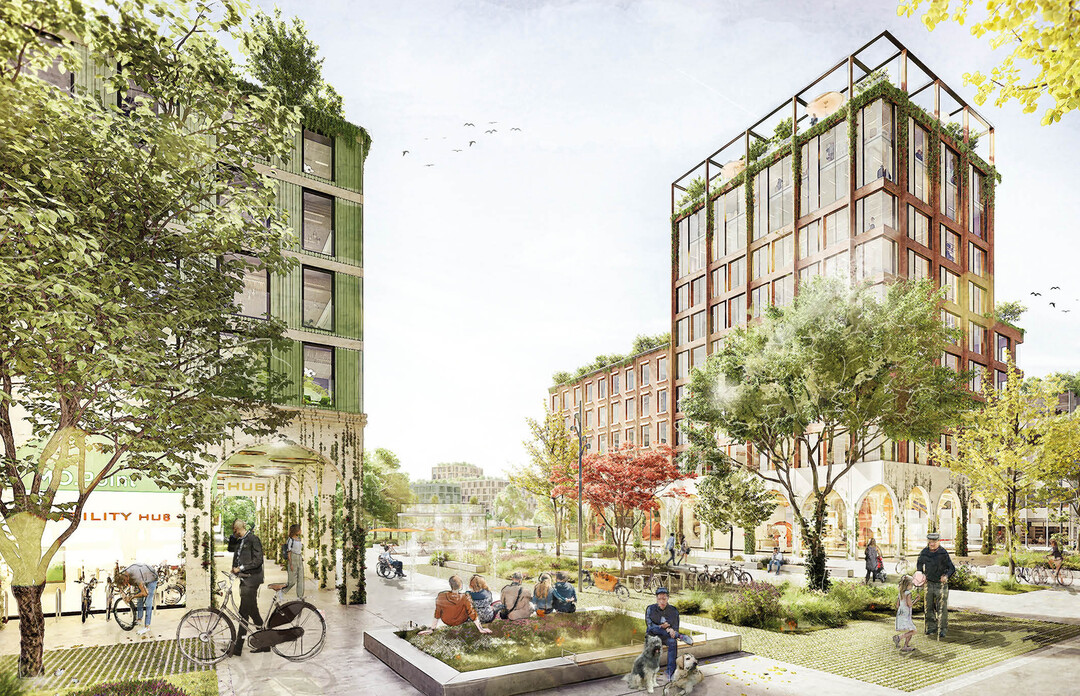 Durch die Ausbildung eines urbanen Ringes wird nach Osten an den bestehenden Wissenspark und nach Westen an das Zentrum Gievenbeck angebunden. Der urbane Ring ist das lebendige Gegenstck zum grnen Ring. Er soll den Austausch aller NutzerInnen und Besucher:innen frdern, weshalb die Wohn- und Forschungsnutzungen entlang des Rings einander gegenbergestellt angeordnet sind und eine durchmischte Wissensmeile entstehen lassen. Einzelne Aufweitungen entlang des Ringes definieren Vorzonen, die die Wissenschaft und Forschung in den lebendigen, offenen und erhhten Erdgeschosszonen nach Auen prsentiert und mit Ausstattung wie Sitzgelegenheiten Treffpunkte zum Austausch schaffen. (AUSZUG ENTWURFSTEXT)