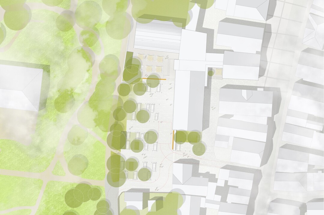 Die Parkpltze sind rational aufgeteilt. Die Erschlieung entlang der Hotelerweiterung erscheint gnstig, da eine hohe Erlebbarkeit der Stadtmauer gegeben ist und die Wege auch fr Fugnger gut nutzbar sind. Der flieende bergang vom parkhnlichen sdlichen Hofgarten in einen urbanen Stadtplatz wird anschaulich und nachvollziehbar dargestellt. <br>Durch den bergang ins Grne verlagert sich der Parkverkehr eher Richtung Stadt als Richtung Parkanlage.<br>[Auszug Juryprotokoll]