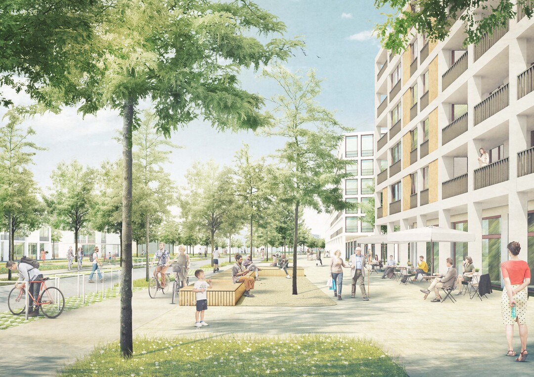Die neuen Teilquartiere ergnzen die bestehenden Nutzungen und erhalten darber eine eigene Identitt. Zentrale Platzrume geben jedem Teilquartier eine grne Mitte und frdern so Gemeinschaft und Identitt. (AUSZUG ENTWURFSTEXT)