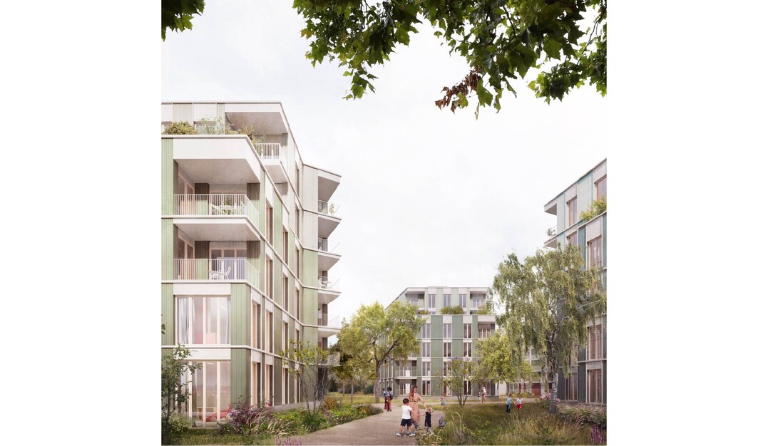 Die Erschlieung innerhalb des Quartiers erfolgt ber den in Nord-Sd-Richtung verlaufenden verkehrsberuhigten Quartiersweg fr den Rad- und Fuverkehr, sowie Mllentsorgung und Feuerwehr. Oberirdisch fhren Zugnge zu allen Gebuden. Eine Durchwegung fr den Fu- und Radverkehr in Ost-Westrichtung bindet die angrenzenden Viertel an. Der Quartiersweg ist ein multifunktionaler Erschlieungsraum (...) Durch die lockere Bebauung und die Staffelung am Rand werden die freien Flchen innerhalb des Gevierts maximiert. Sie werden mit unterschiedlichsten Pflanzungen begrnt und dienen der Versickerung von Niederschlagswasser und als Retentionsflchen. AUSZUG ENTWURFSTEXT