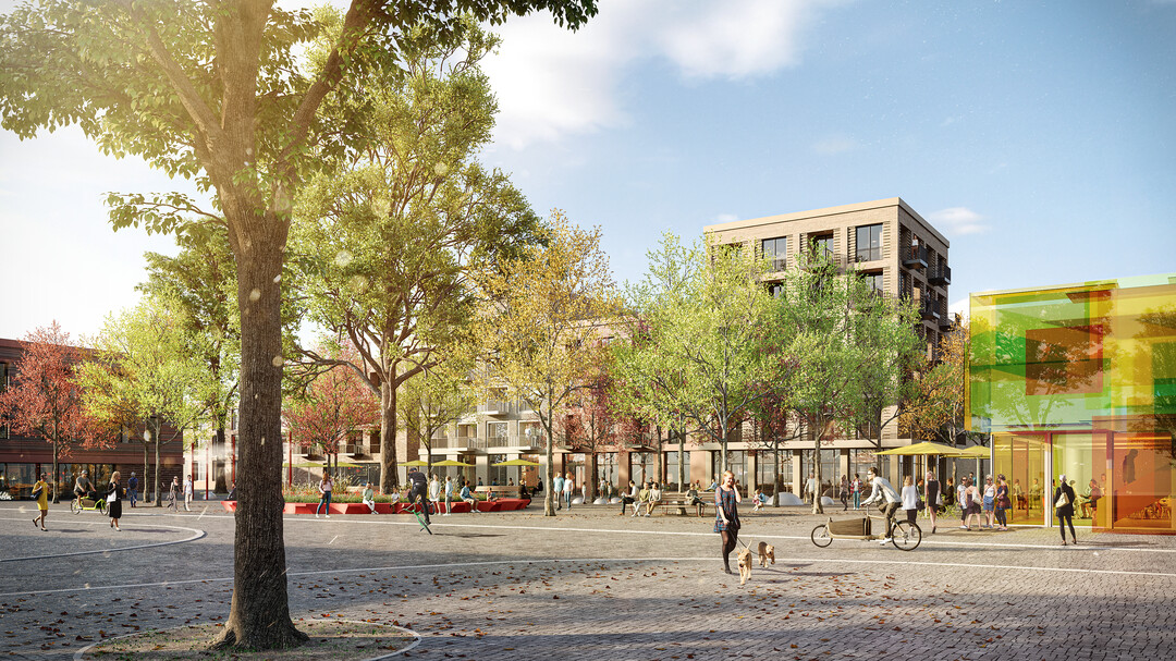 Der neue Cola-Platz wird zu einem zentralen Treffpunkt in Hemelingen. Zusammen mit dem offen gestalteten Hemelinger Marktplatz bildet er als baumbestandener Platz eine Einheit. Dieser grne Platz ist unter den Gesichtspunkten von Vielfalt und Nachhaltigkeit entworfen. Regenwasser, Khlung, Dauerhaftigkeit und das soziale Miteinander stehen im Vordergrund. Gleichzeit wird durch berraschende Elemente wie das Beet um die vorhandene Buche, das wie ein groer Cola-Kronkorken wirkt, eine hohe Wiedererkennbarkeit und Identitt erzeugt. (AUSZUG ENTWURFSTEXT BRUUN & MLLERS/HHNIG | GEMMEKE ARCHITEKTEN)