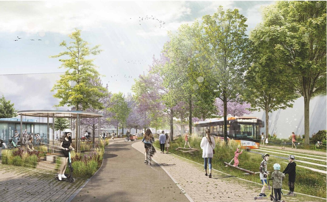 Der Entwurf interpretiert gekonnt die Idee des Parkways aus dem Masterplan. Der offene Stadtraum des Patrick-Henry-Village wird durch die freie Gestaltung in vielstimmiger Art und Weise in Wert gesetzt. Es entstehen, mit Hilfe der fnf Steps auf Basis klarer Kompositionsregeln, differenzierte Rume, die den mannigfaltigen Ansprchen der Stadtgesellschaft gerecht werden und vielfltige Nutzungsangebote und Atmosphren schaffen. Die unterschiedlichen baulichen Rnder werden dabei durch eine sensible Freiraumgestaltung reflektiert. (...) Das Konzept berzeugt durch sein Zusammenspiel und der feingliedrigen Vernetzung zwischen Stdtebau, den angrenzenden Grnrumen und dem multifunktionalen Parkway, der verspricht nicht nur seinen Aufgaben als Verkehrsraum gerecht zu werden, sondern auch als innerstdtischer Begegnungsraum mit hohen kologischen Qualitten fungieren kann. (AUSZUG JURYTEXT)