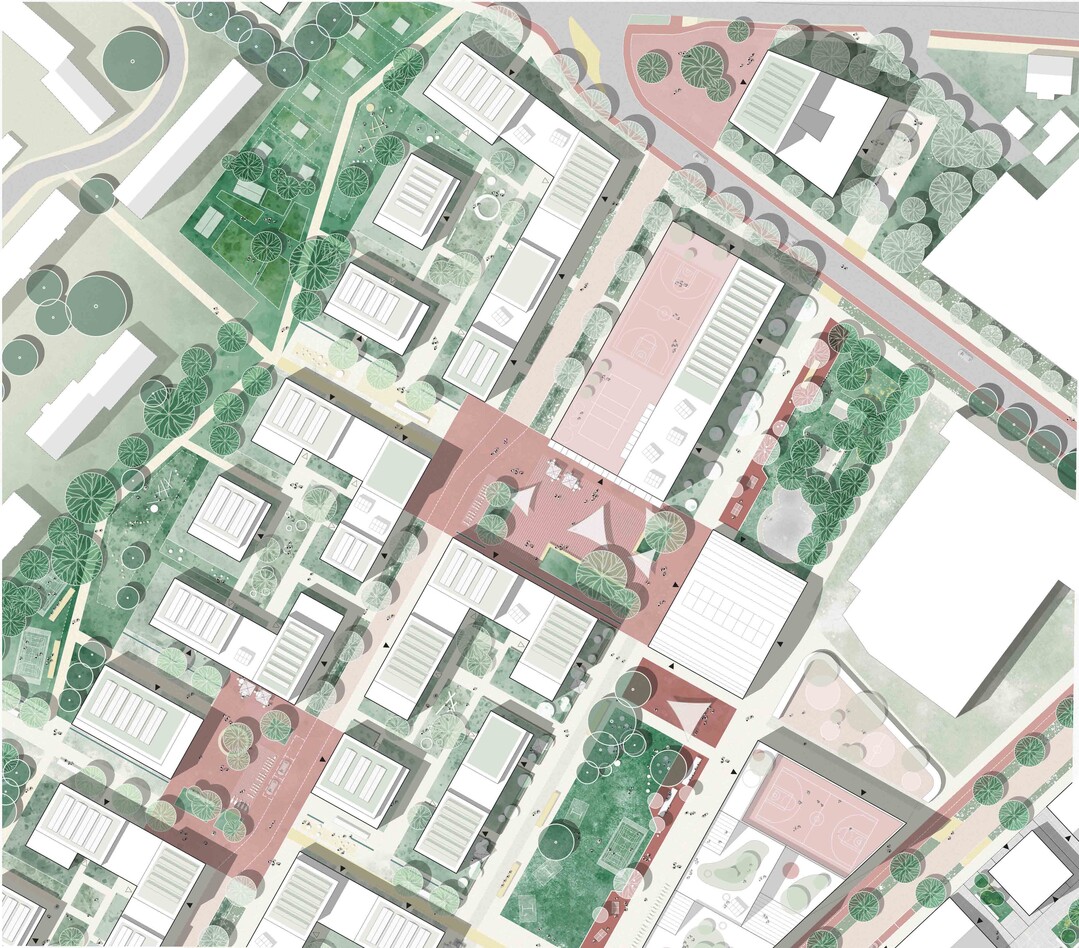 Die neuen Quartiere verbinden hochwertiges Wohnen mit vielfltigen stdtischen Funktionen und Gewerbeflchen. Kurze Wege zu Co-Working-Flchen und Mobility Hubs, quartiersbezogene Kitaflchen und Freirume, gemeinschaftliche Werksttten, rtliche Sozialeinrichtungen sowie ein Kulturangebot lassen die Quartiere zu einem neuen Stadtteil reifen. Die verschiedenen Wohnformen reichen von gefrderten Wohnungen ber gemeinschaftliche und generationsbergreifende Wohnformen bis hin zu Wohn-Pflegegemeinschaften. Freifinanziertes Wohnen sowie gefrderter Wohnraum sind gemischt in den Quartieren angeordnet um eine gesunde soziale Mischung zu erreichen. Besonderen Wert wird hier auf die familiengerechte Ausstattung der Hfe und Freianlagen gelegt. (AUSZUG ERLUTERUNGSBERICHT)